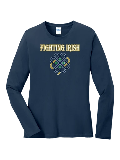 GVYF Fighting Irish Women's Long Sleeve Core Cotton Tee preview, front
