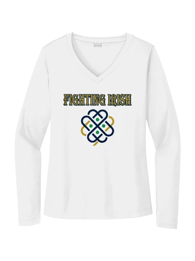 GVYF Fighting Irish Women's Long Sleeve PosiCharge Competitor V-Neck Tee preview, front