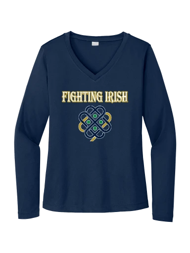 GVYF Fighting Irish Women's Long Sleeve PosiCharge Competitor V-Neck Tee preview, front