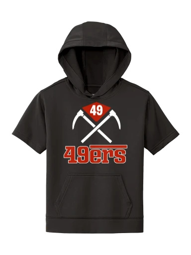 GVYF 49ers Youth Sport-Wick Fleece Short Sleeve Hooded Pullover preview, front