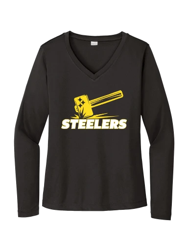 GVYF Steelers Women's Long Sleeve PosiCharge Competitor V-Neck Tee preview, front