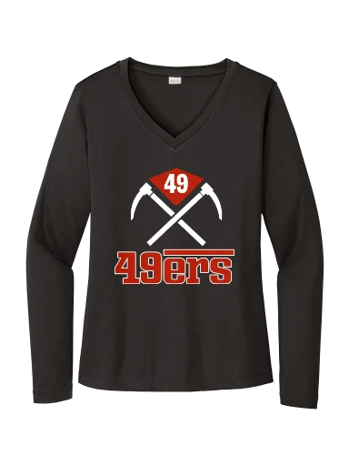 GVYF 49ers Women's Long Sleeve PosiCharge Competitor V-Neck Tee preview, front