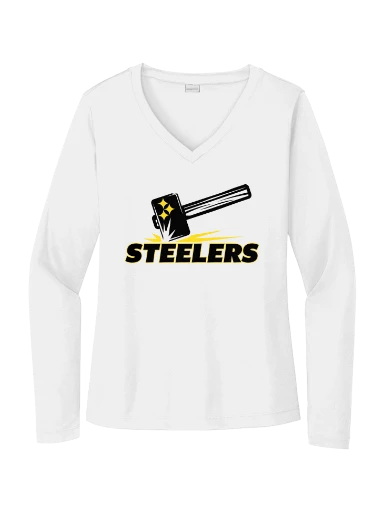 GVYF Steelers Women's Long Sleeve PosiCharge Competitor V-Neck Tee preview, front