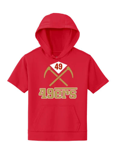 GVYF 49ers Youth Sport-Wick Fleece Short Sleeve Hooded Pullover preview, front
