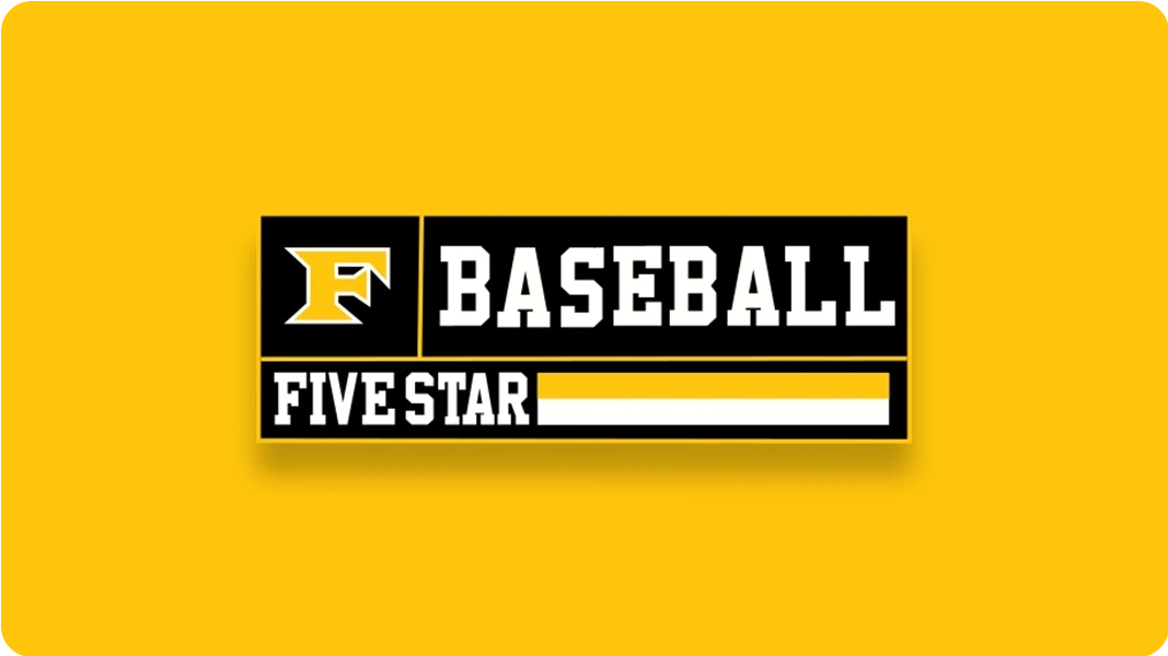 Five star baseball logo on a golden yellow background