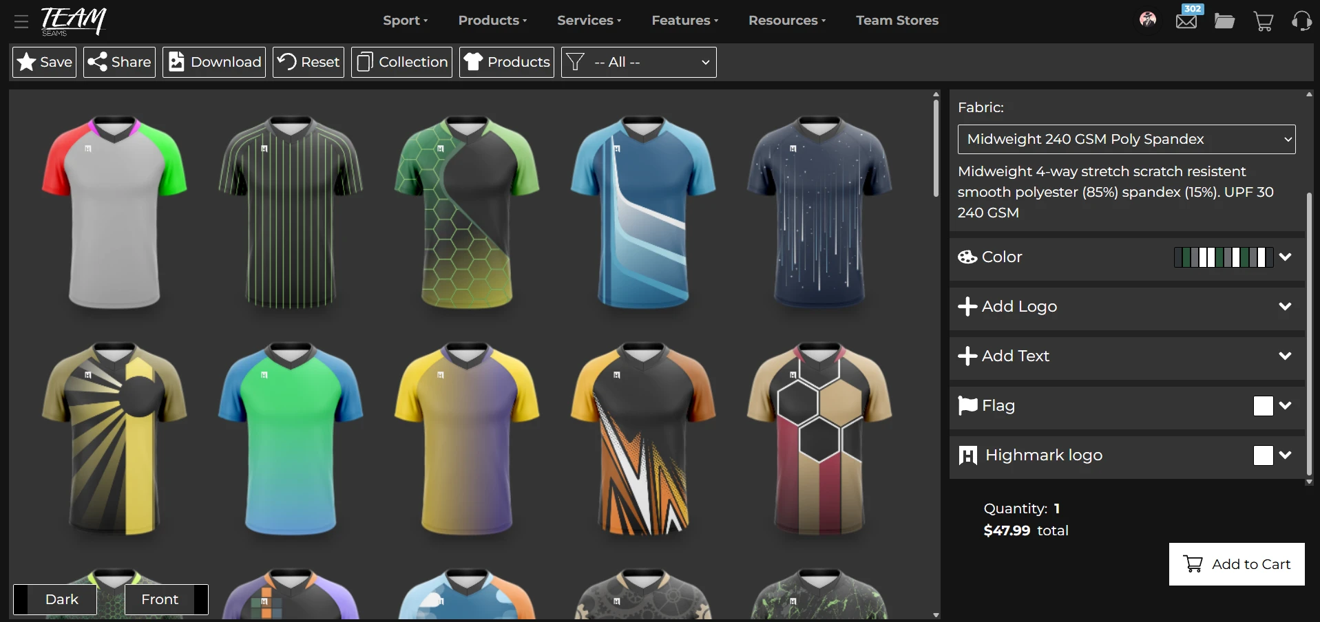 TeamSeams online designer screen shot
